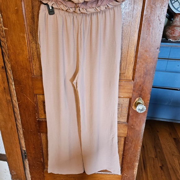 Dakatoo Tan 2 pc Outfit Puff Sleeveless Top Drawstring Waist Wide Leg Pant NWT - Picture 8 of 14
